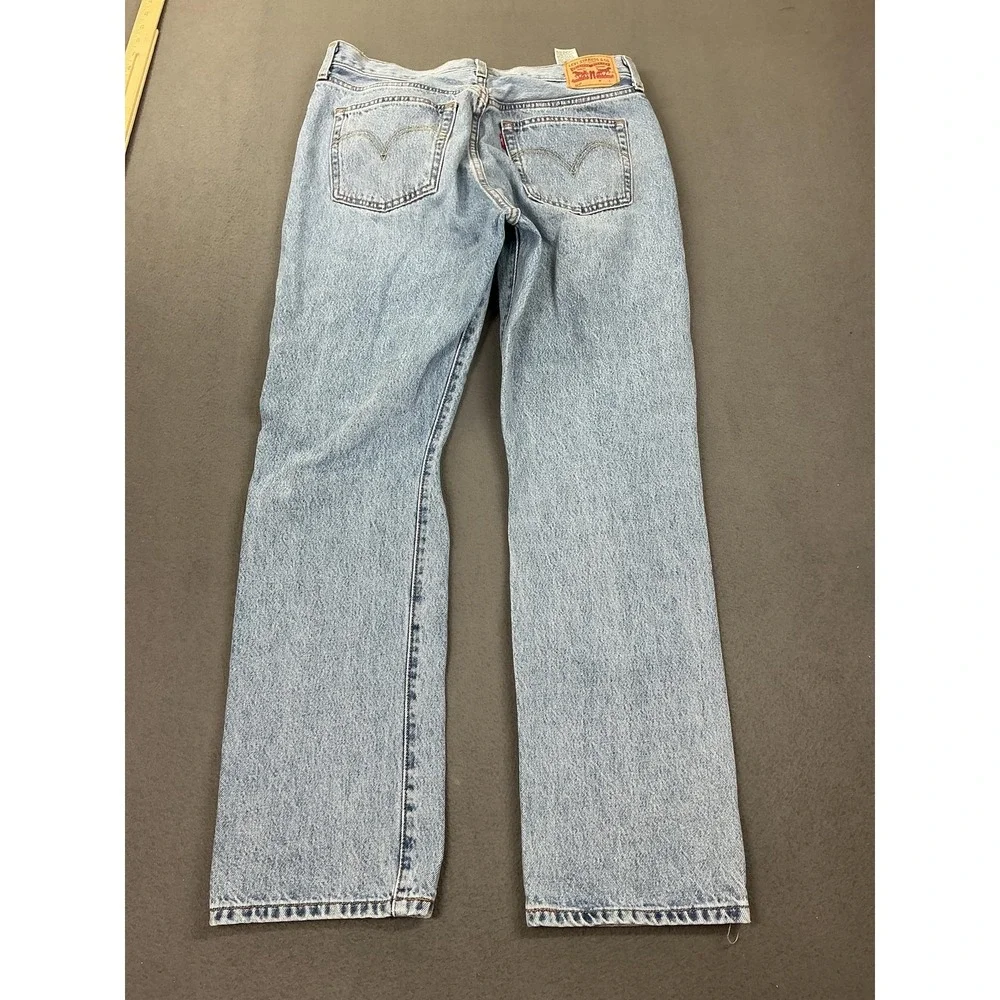 Levis 501 Jeans‎ Mens 31x30 Light Wash Blue Straight Button Fly Distressed Denim